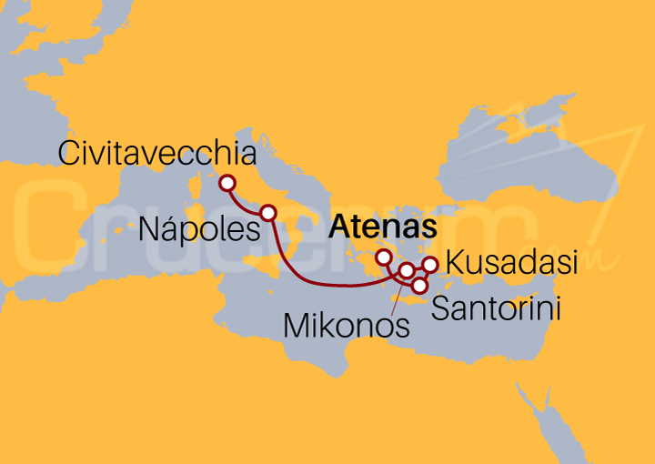Itinerario Crucero Islas Griegas hasta Civitavecchia (Roma)