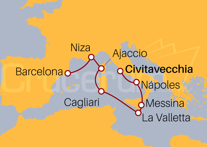 Itinerario Crucero Italia y Francia hasta Barcelona