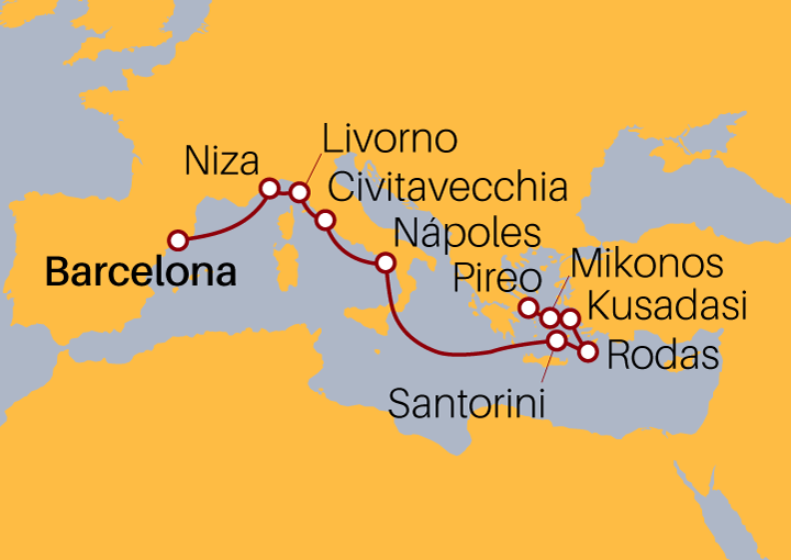 Itinerario Crucero Barcelona a Atenas (Grecia)