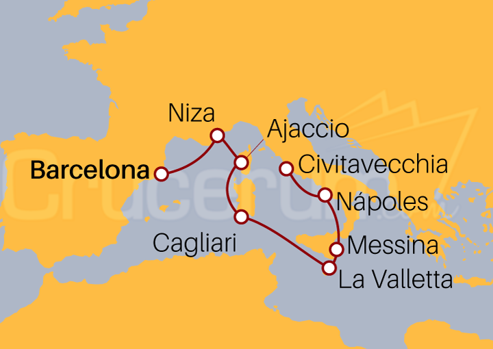 Itinerario Crucero Mediterráneo Occidental hasta Civitavecchia (Roma)