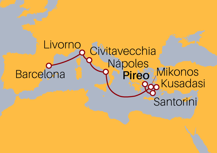Itinerario Crucero Atenas a Barcelona