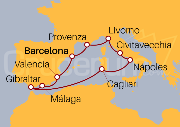 Itinerario Crucero Italia y España desde Barcelona