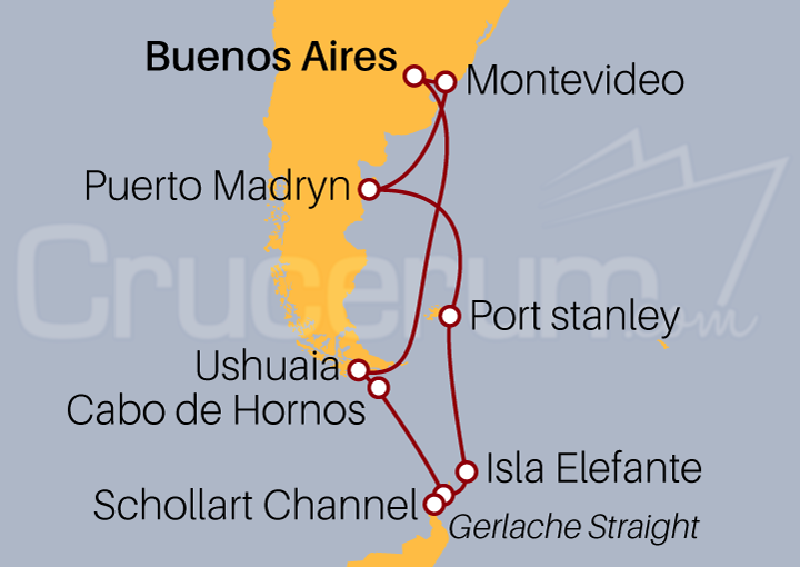 Itinerario Crucero Patagonia y Antártica desde Buenos Aires (Argentina)