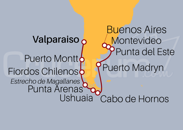 Itinerario Crucero Chile, Argentina y Uruguay