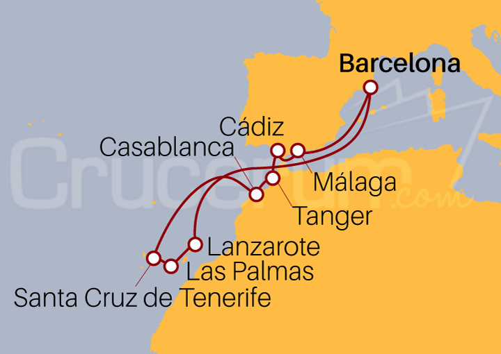 Itinerario Crucero Islas Canarias desde Barcelona