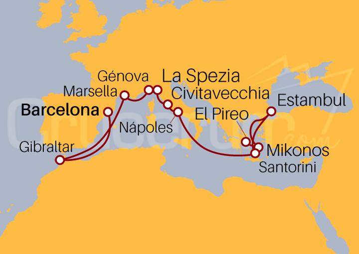 Itinerario Crucero Mediterráneo rumbo a Grecia