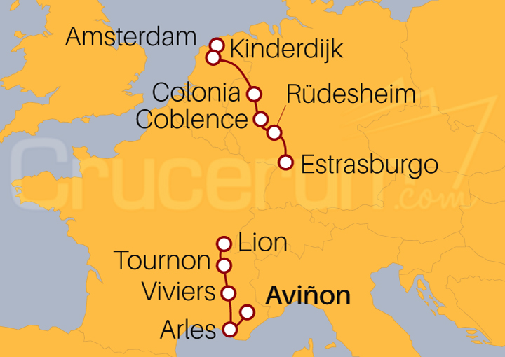 Itinerario Crucero Ríos de Europa desde Aviñon (Francia)