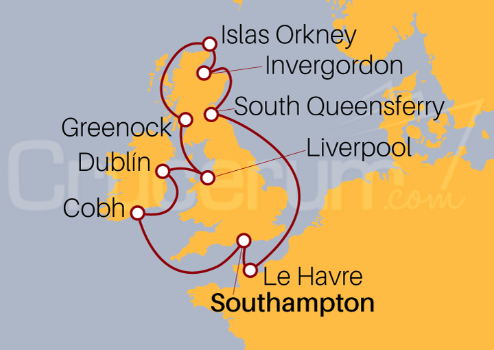 Itinerario Crucero Reino Unido, Francia e Irlanda