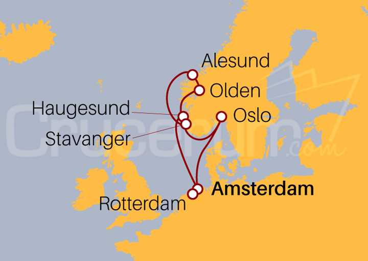Itinerario Crucero Fiordos Noruegos desde Amsterdam