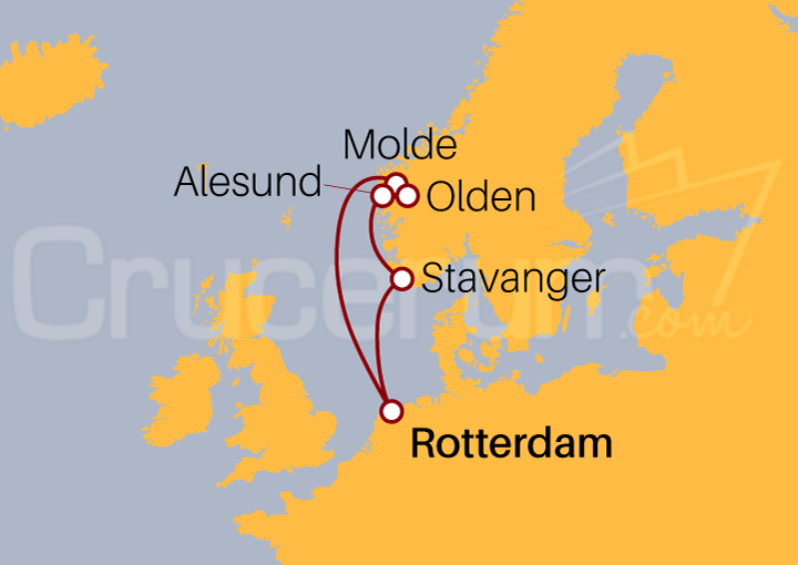 Itinerario Crucero Fiordos Noruegos desde Rotterdam