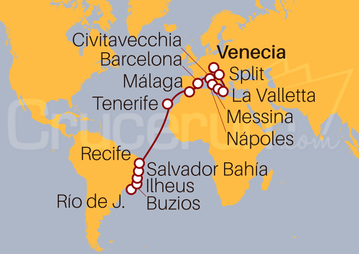 Itinerario Crucero De Venecia a Río de Janeiro