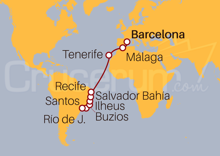 Itinerario Crucero Brasil desde Barcelona