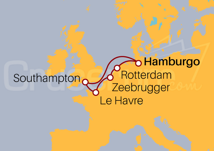 Itinerario Crucero Alemania, Holanda, Bélgica, Francia y Reino Unido