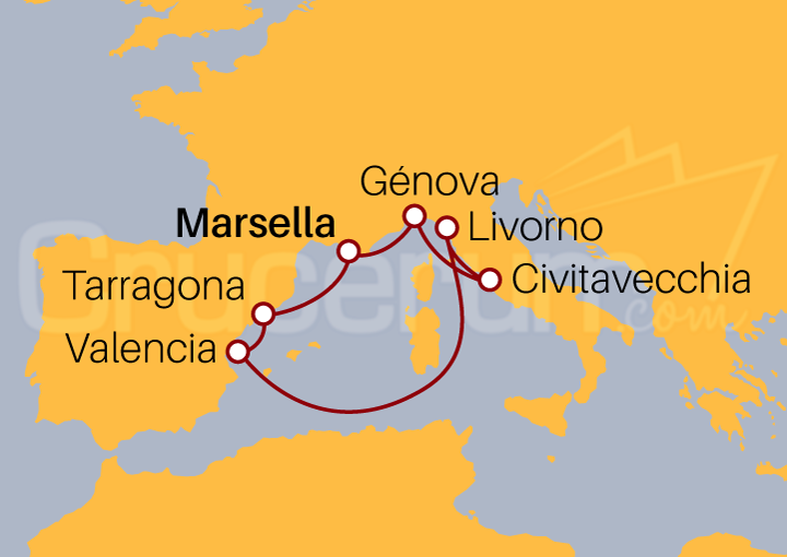 Itinerario Crucero Mediterráneo desde Marsella 2024