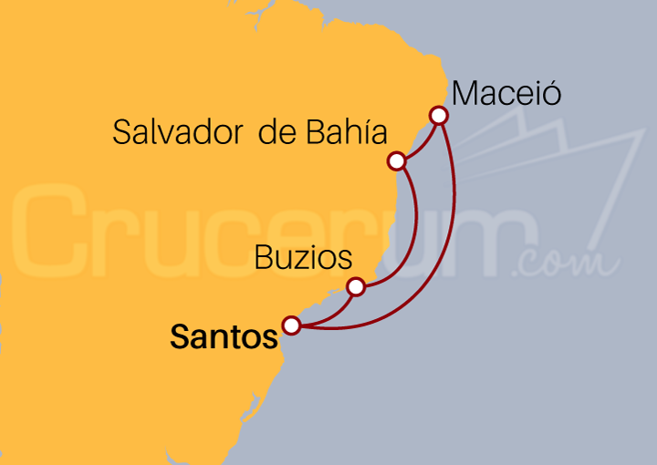 Itinerario Crucero Santos, Maceió, Salvador y Buzios