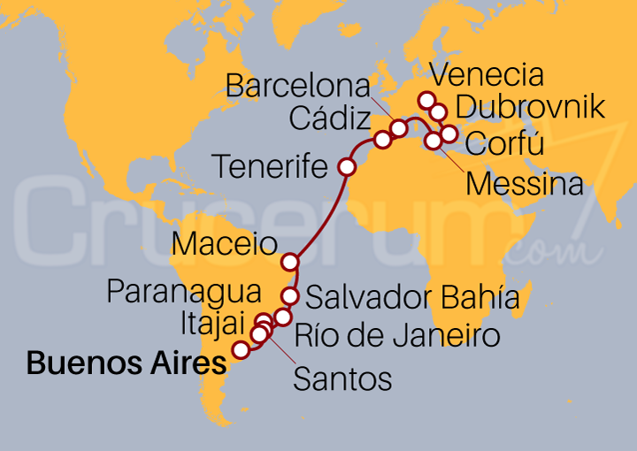 Itinerario Crucero Transatlántico de Buenos Aires a Venecia