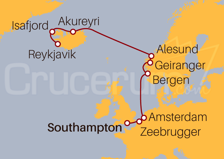 Itinerario Crucero De Southampton a Reykjavik 2025