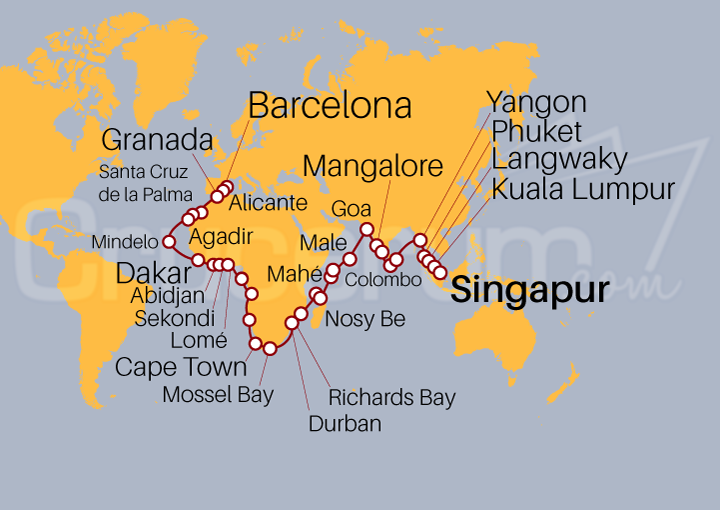 Itinerario Crucero Singapur a Barcelona