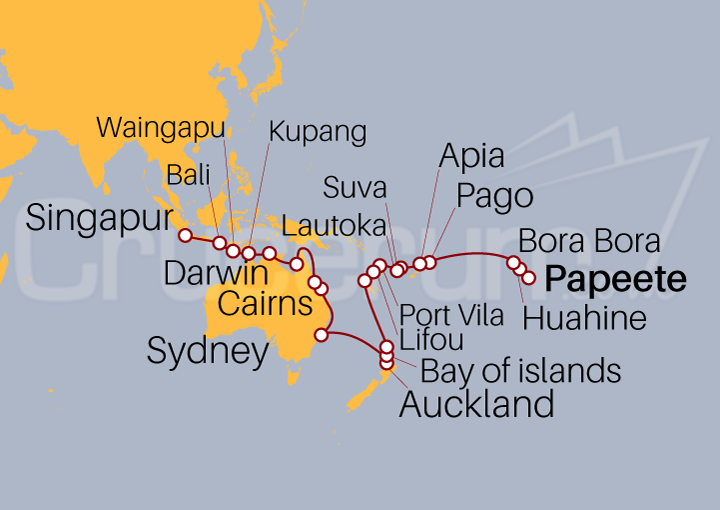 Itinerario Crucero Papeete a Singapur