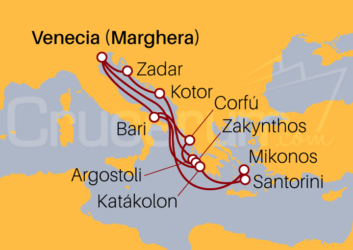 Itinerario Crucero Islas Griegas y Mar Adriático