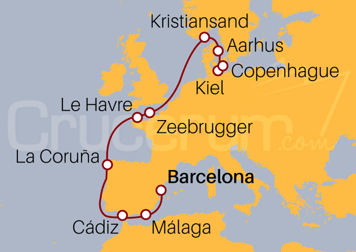 Itinerario Crucero De Barcelona a Copenhague