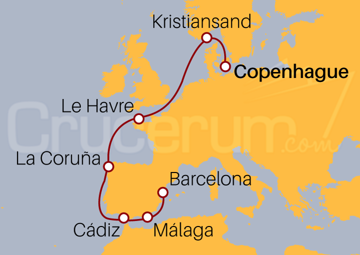 Itinerario Crucero De Copenhague a Barcelona