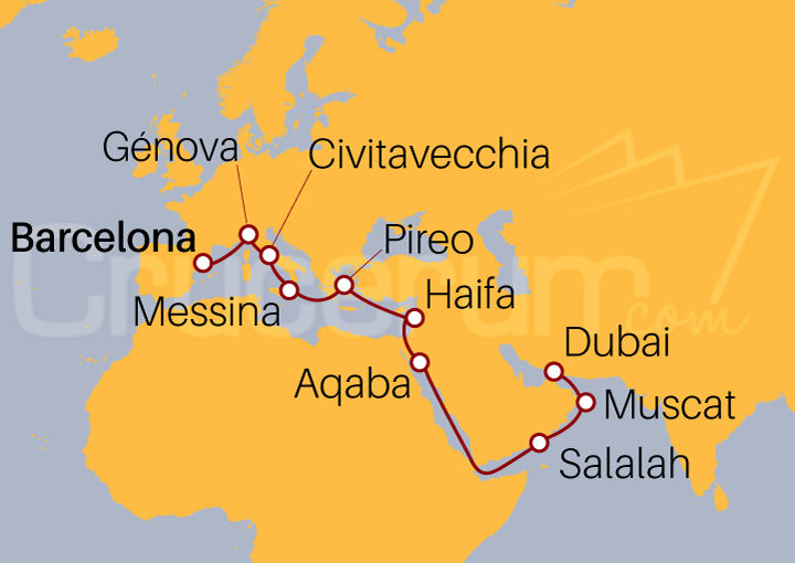 Itinerario Crucero De Barcelona a Dubai