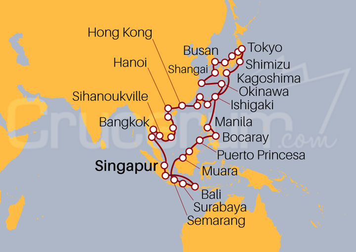 Itinerario Crucero Asia al completo
