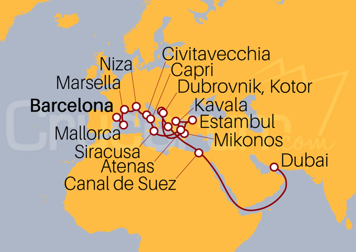 Itinerario Crucero Barcelona a Dubai