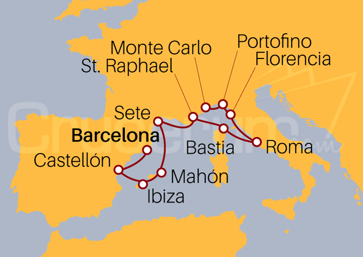 Itinerario Crucero Barcelona a Montecarlo