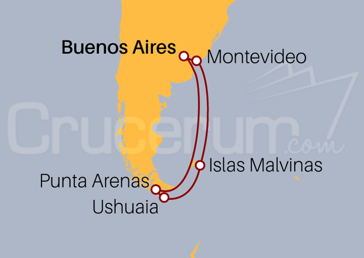 Itinerario Crucero Rumbo a la Patagonia