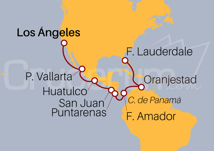 Itinerario Crucero De Los Ángeles a Fort Lauderdale por Panamá