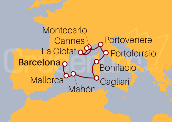 Itinerario Crucero Islas del Mediterráneo Occidental