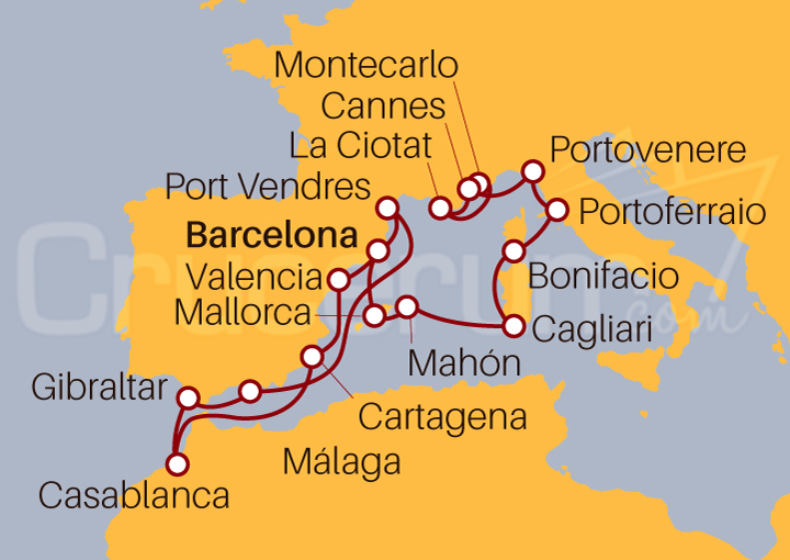 Itinerario Crucero Mediterráneo con Marruecos