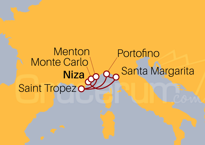 Itinerario Crucero Grand Prix Monaco y Riviera Italiana