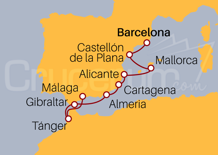 Itinerario Crucero De Cataluña a Andalucia