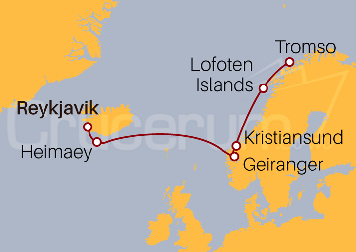 Itinerario Crucero De Reykjavik a Tromso
