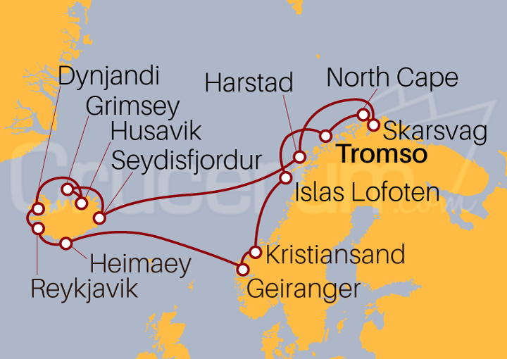 Itinerario Crucero Círculo Polar Ártico, Noruega e Islandia