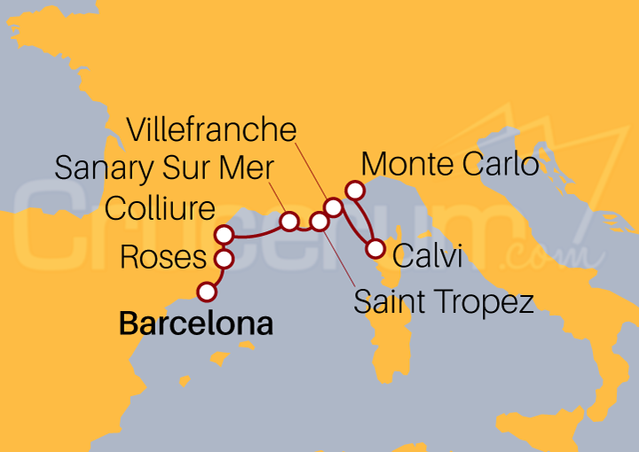 Itinerario Crucero España y la Riviera Francesa