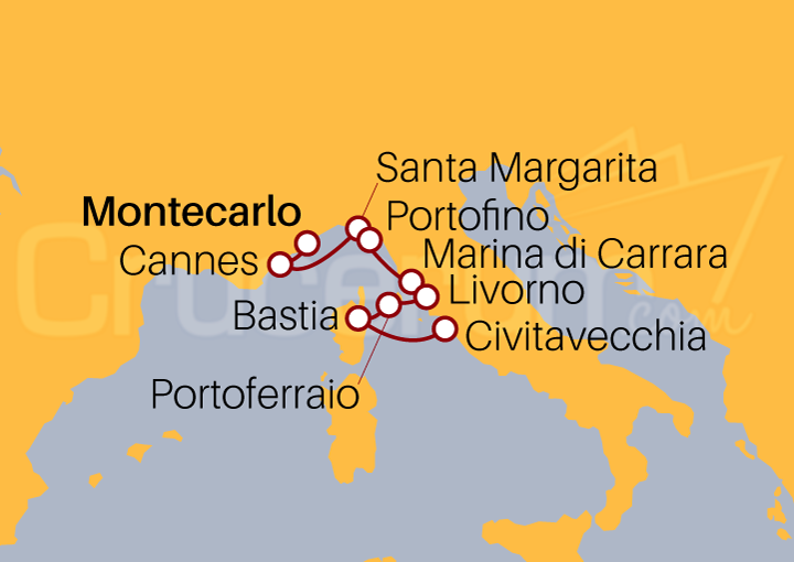 Itinerario Crucero La Costa Azul y la Costa Italiana