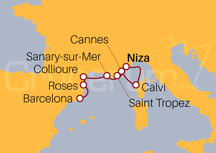 Itinerario Crucero Riviera Francesa y Costa Catalana