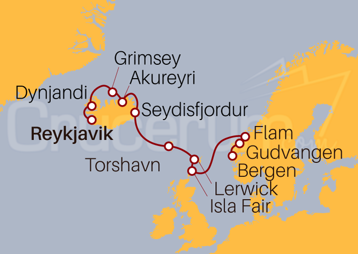 Itinerario Crucero La Magia de Islandia y Fiordos Noruegos