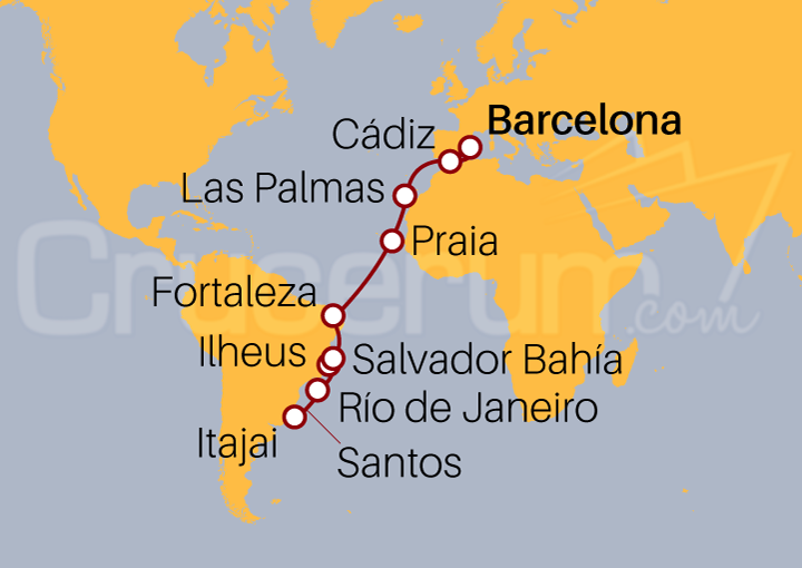 Itinerario Crucero De Barcelona a Itajai 2024