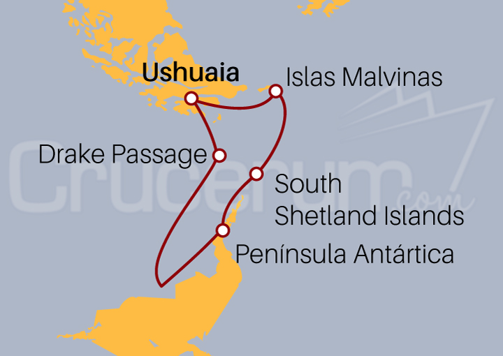 Itinerario Crucero Antártida, Georgias del Sur e Islas Malvinas