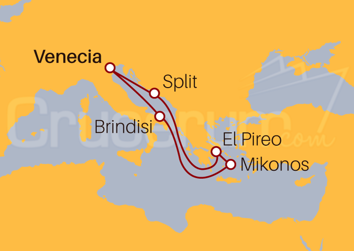 Itinerario Crucero Brindisi, Mikonos, Pireo y Split