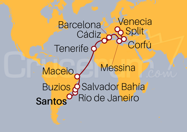 Itinerario Crucero De Santos a Venecia
