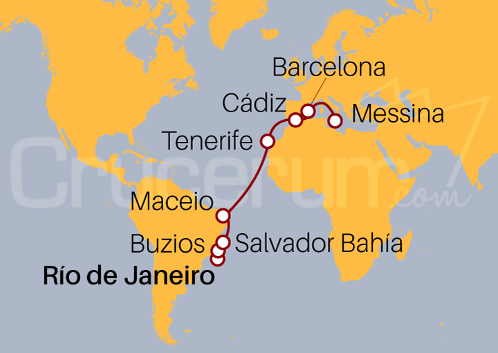 Itinerario Crucero De Río de Janeiro a Messina