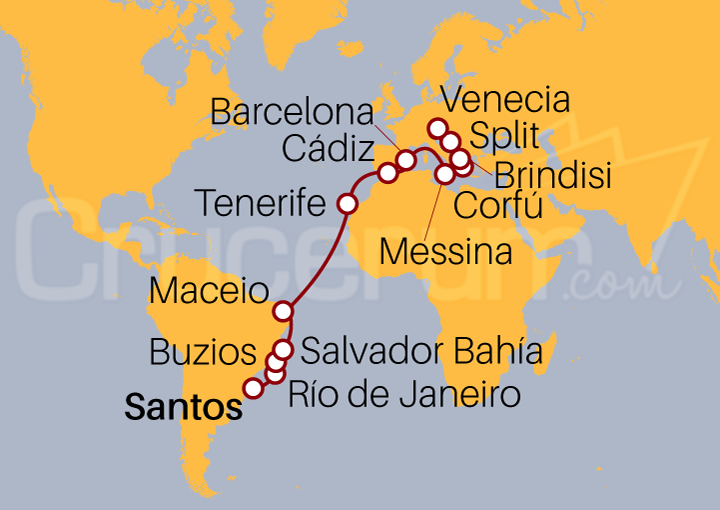 Itinerario Crucero De Santos a Brindisi