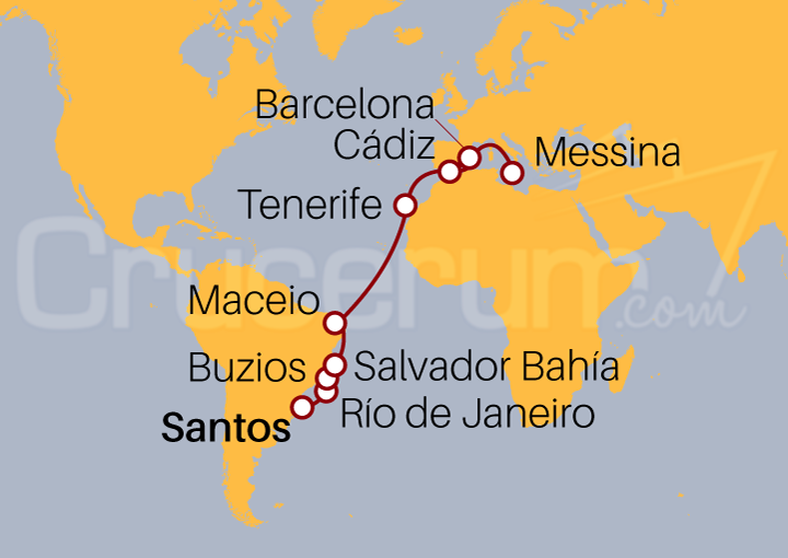 Itinerario Crucero De Santos a Messina