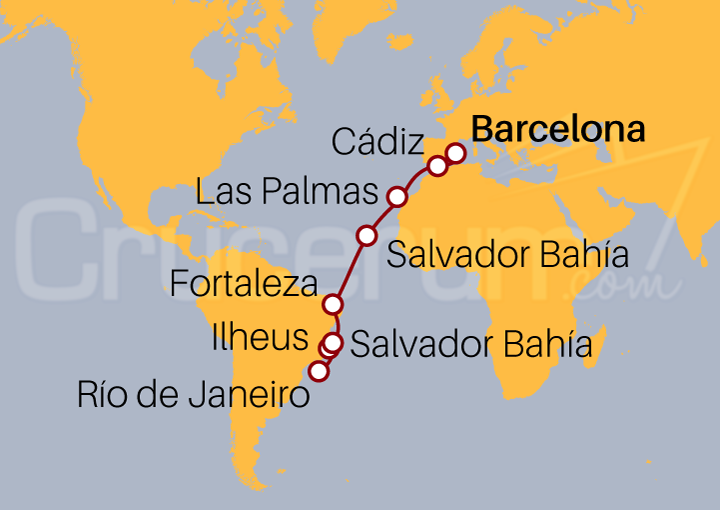 Itinerario Crucero De Barcelona a Río de Janeiro